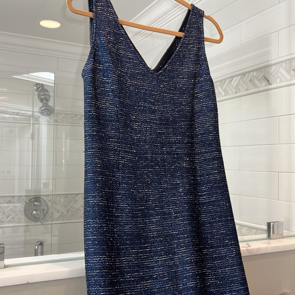 St John Sheath. Navy with silver metallic tread